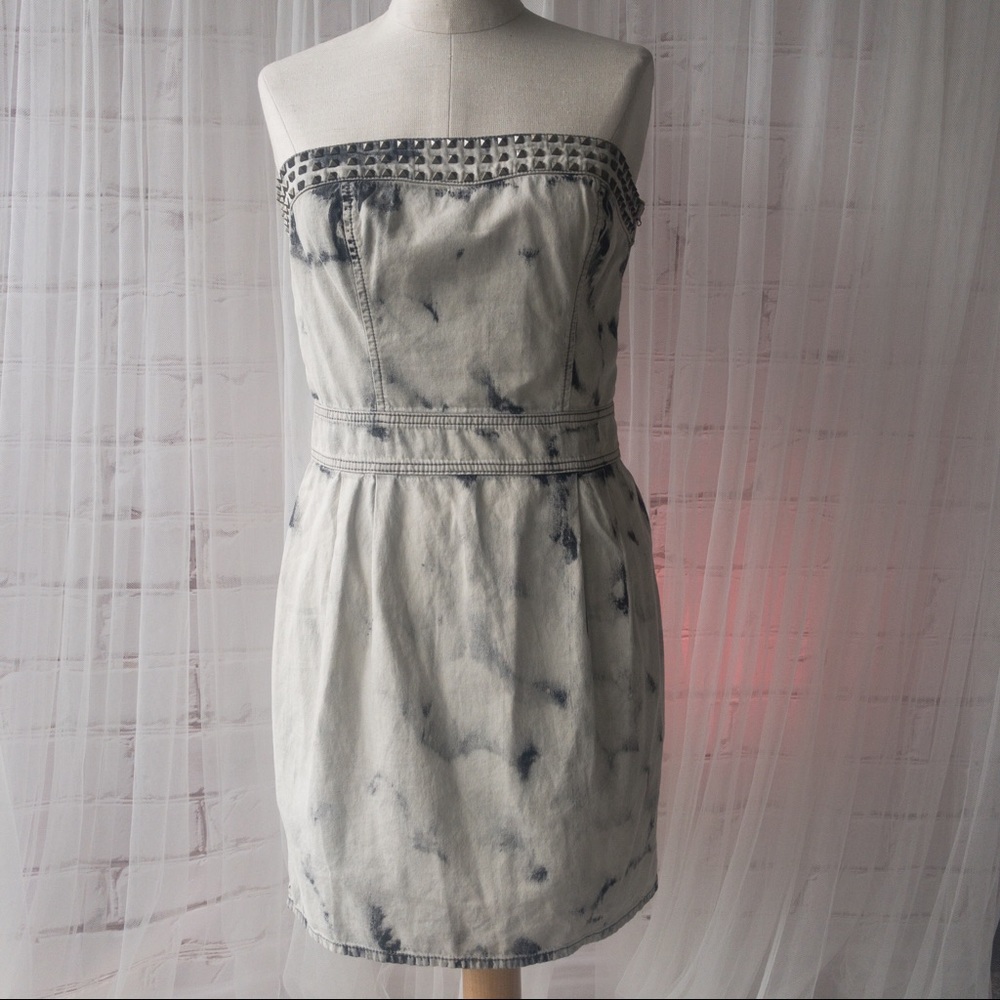 COLCCI Denim Strapless Stretch Dress with Studded Detail Women Size 42 (12 US)